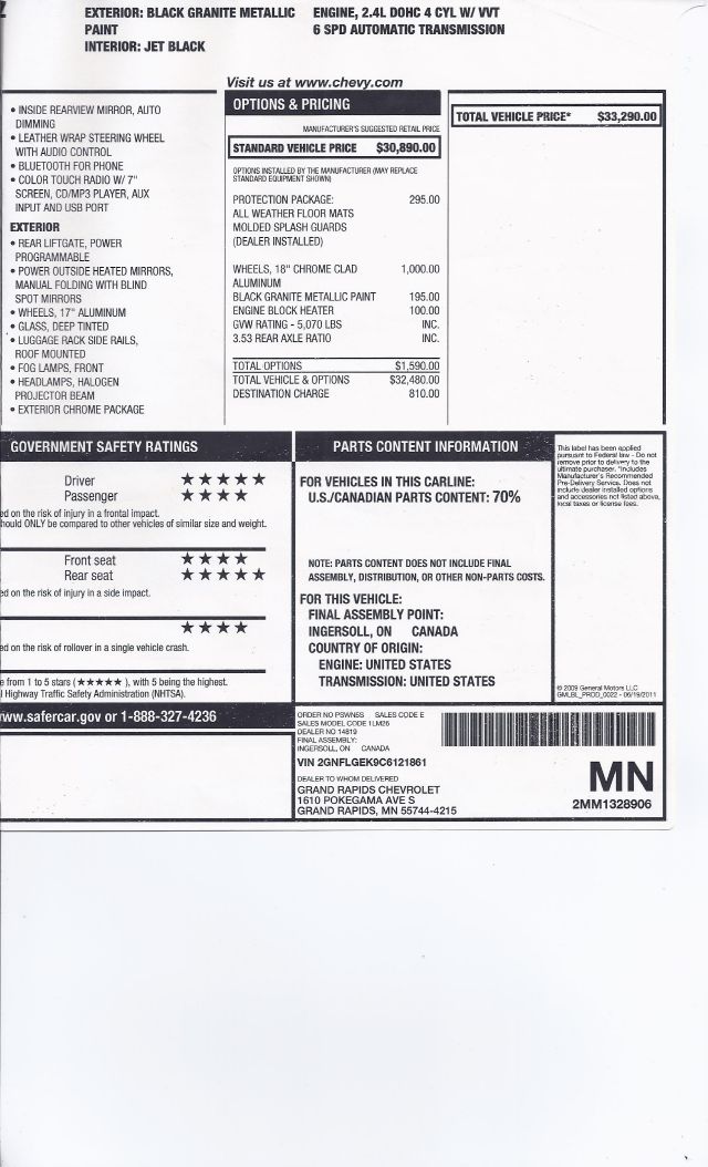 2012 Chevrolet Equinox SLE SLT WT