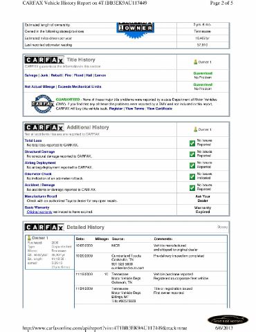 2010 Toyota Camry 3.5tl W/tech Pkg