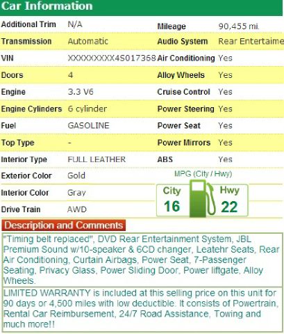 2004 Toyota Sienna FX35 AWD